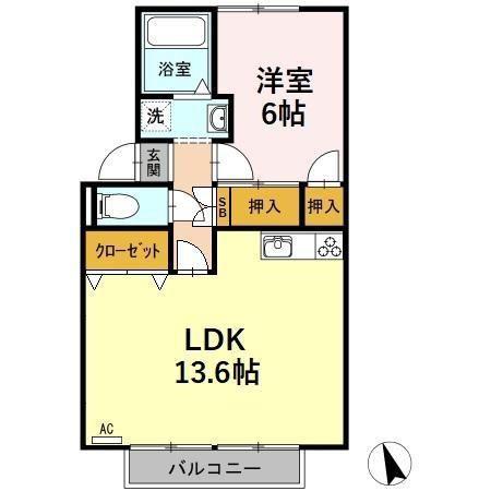 ハミングバード(1LDK/2階)の間取り写真