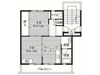 ビレッジハウス(2DK/3階)の間取り写真