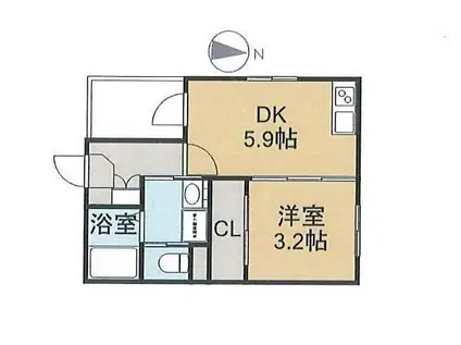 ハーモニーテラス紅雲町(1DK/2階)の間取り写真