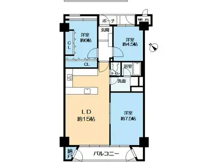 桃山台グランドマンションD-3(3LDK/10階)の間取り写真