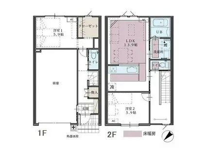 スターティングホーム上袋B棟(2LDK/1階)の間取り写真