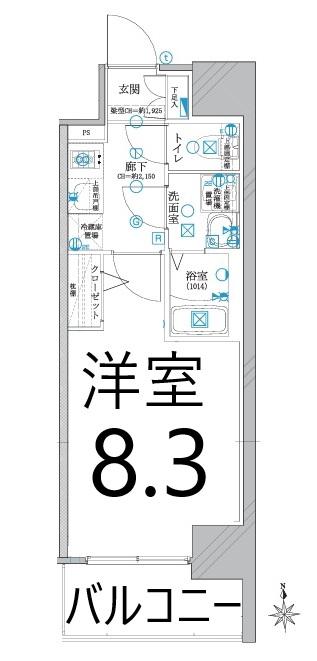 ディアレイシャス名古屋太閤通IV(1K/8階)の間取り写真