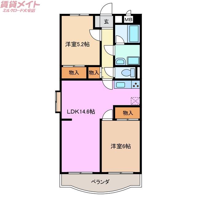 サニーサイドテラス(2LDK/2階)の間取り写真