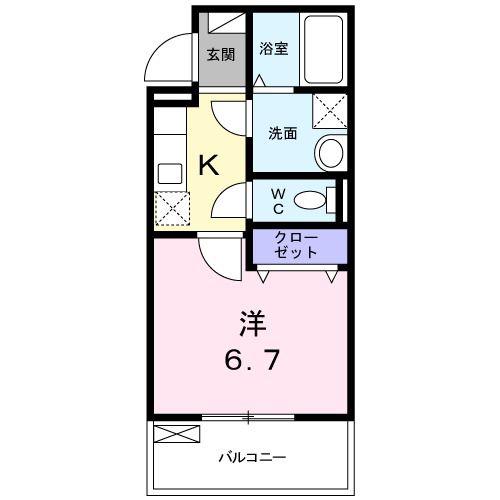 リヴァーサイド(1K/2階)の間取り写真