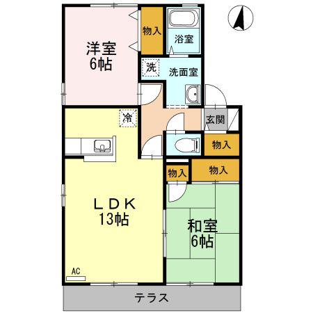 メルベーユKEN B棟(2LDK/1階)の間取り写真