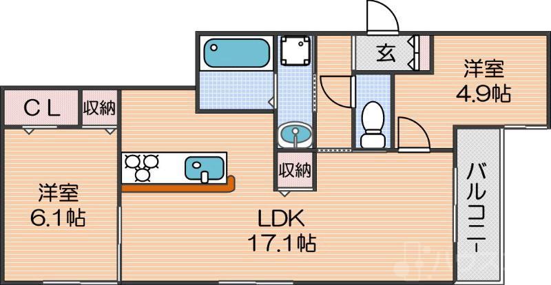 クラシスト墨江(2LDK/3階)の間取り写真