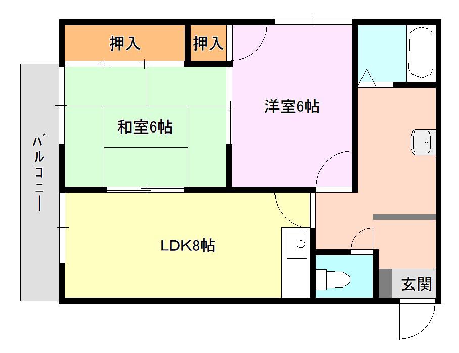 レピュート山の下(2LDK/2階)の間取り写真