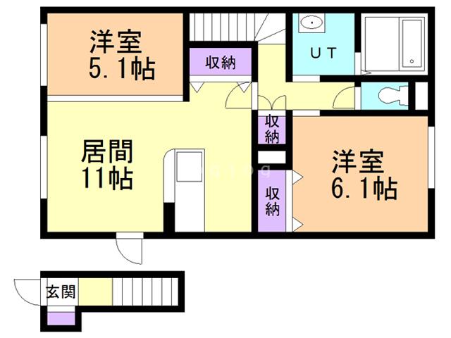 ボンヌール(2LDK/2階)の間取り写真