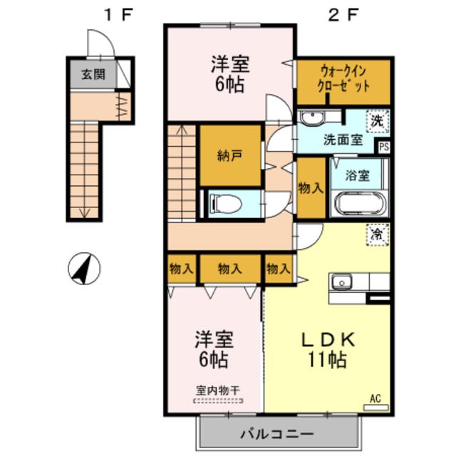ピオニー(2LDK/2階)の間取り写真