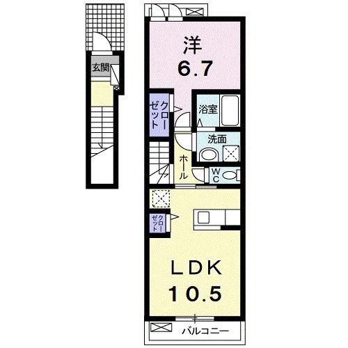 ラ・テール・ル・ローヌ(1LDK/2階)の間取り写真