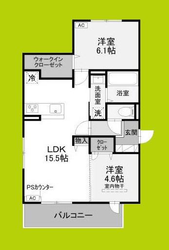 ルシェリア豊中(2LDK/2階)の間取り写真
