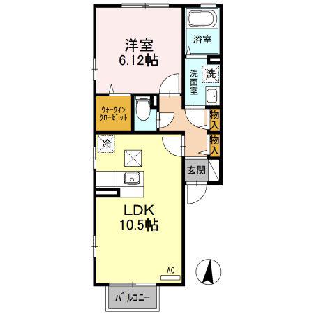 ウエストハウス(1LDK/1階)の間取り写真