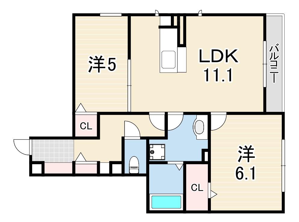 キャトルセゾン(2LDK/3階)の間取り写真