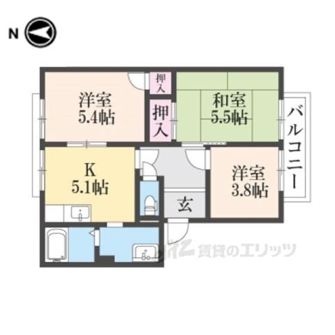 クレストコート(3K/2階)の間取り写真