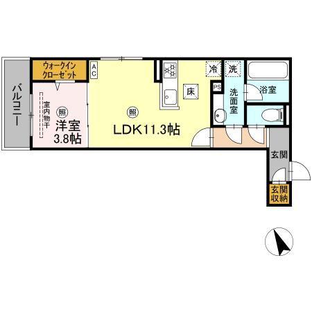 CAMPANELLA舟入南(1LDK/1階)の間取り写真