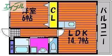 REAL西古松(1LDK/2階)の間取り写真