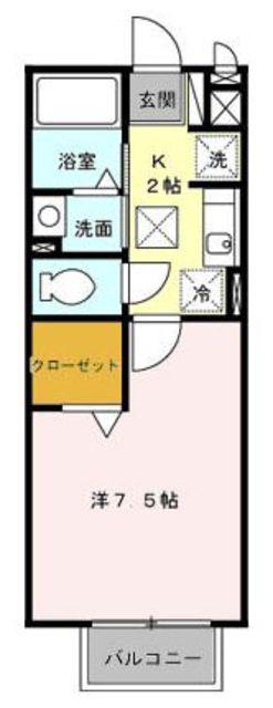 ディアコート城山(1K/1階)の間取り写真