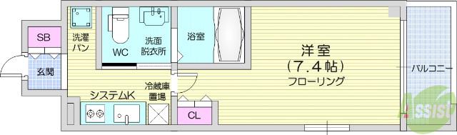 レジディア仙台上杉(1K/14階)の間取り写真
