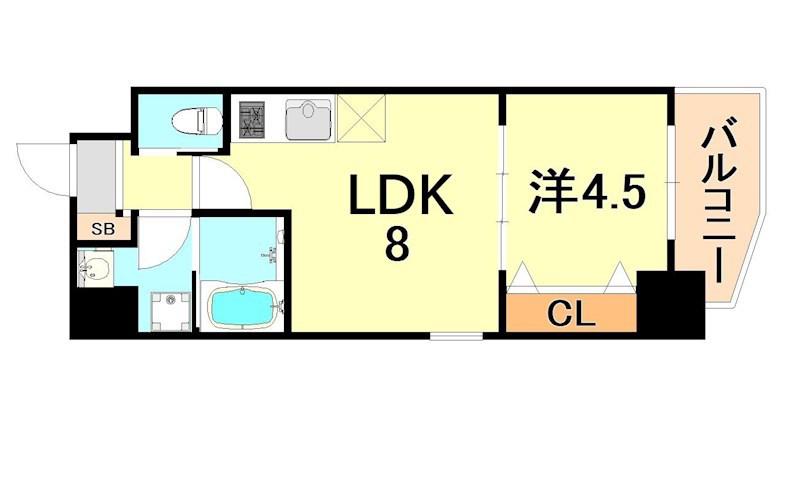 エステムコート三宮駅前Ⅱアデシオン(1LDK/15階)の間取り写真