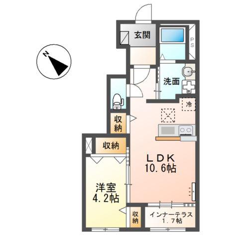 バローロ(1LDK/1階)の間取り写真