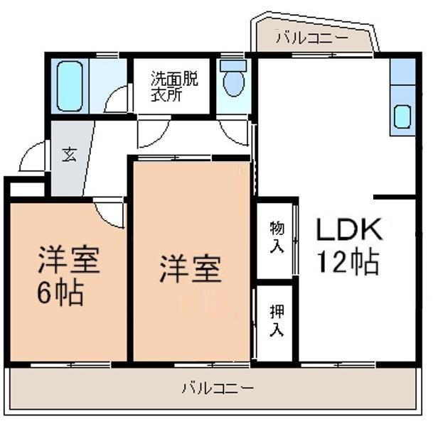 サンフラット横山(2LDK/3階)の間取り写真
