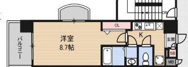 LUXE淡路(1K/8階)の間取り写真