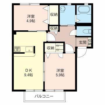 ヴィルヌーブA棟(2DK/2階)の間取り写真