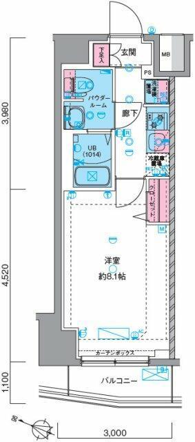 GENOVIA瑞江(1K/6階)の間取り写真