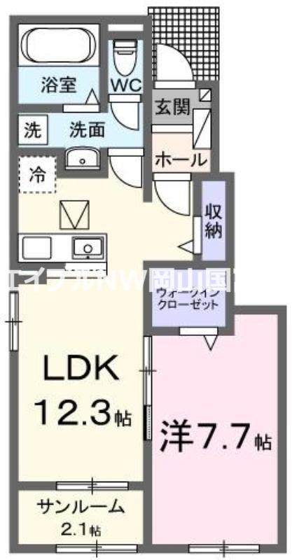 フェリスガーデン(1LDK/1階)の間取り写真