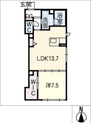 シャーメゾンAA矢田東(1LDK/1階)の間取り写真
