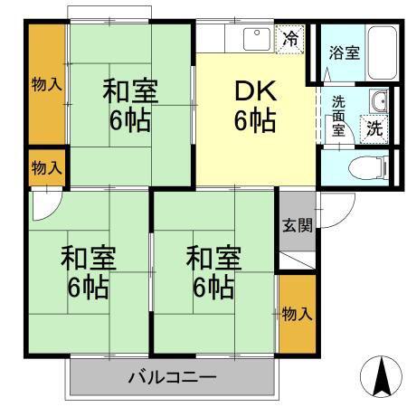 セジュール土居田A棟(3DK/2階)の間取り写真