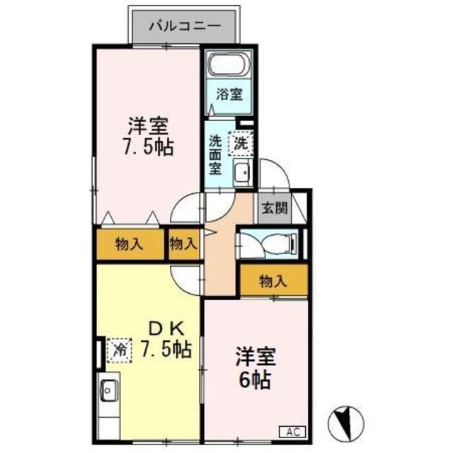ふぁみーる萌B(2DK/2階)の間取り写真
