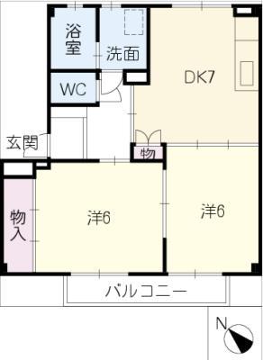 第三河国荘B(2DK/1階)の間取り写真