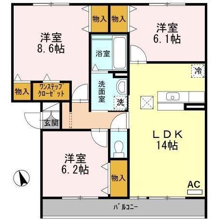 コンフォート楓(3LDK/1階)の間取り写真