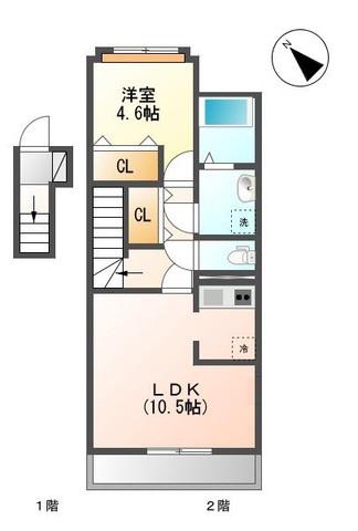 オリーブガーデン(1LDK/2階)の間取り写真