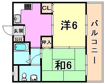 クレール甲南(2DK/1階)の間取り写真
