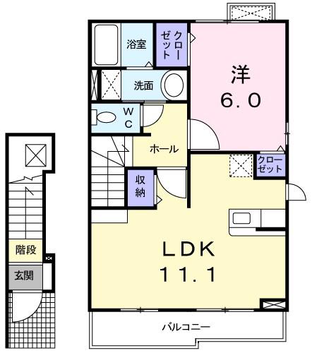 アルバカーサ桜木(1LDK/2階)の間取り写真