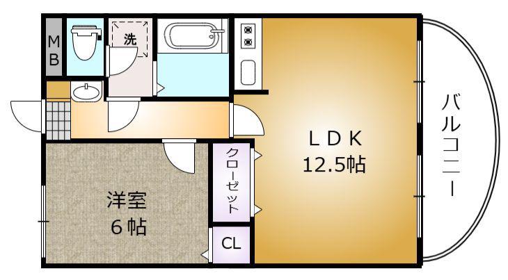 ライオンズマンションサンフラワー(1LDK/6階)の間取り写真