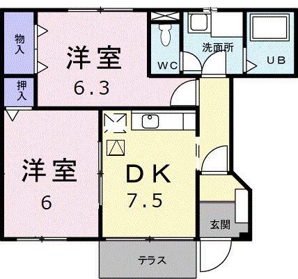 プレリュード(2DK/1階)の間取り写真