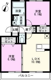 カーサ・ドマーニA(2LDK/2階)の間取り写真