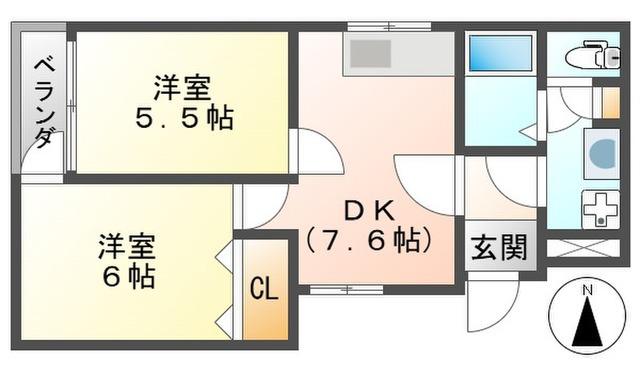 ローズコート富松(2DK/2階)の間取り写真