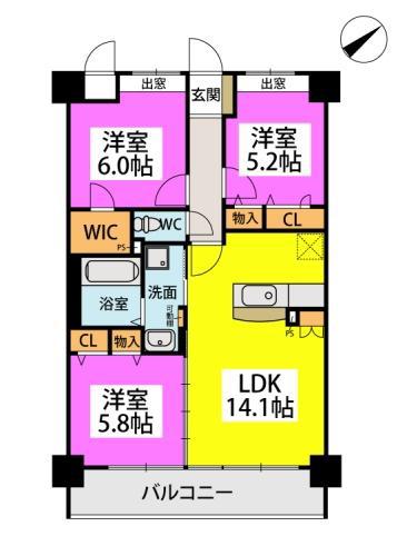 シグレア下大利(3LDK/7階)の間取り写真