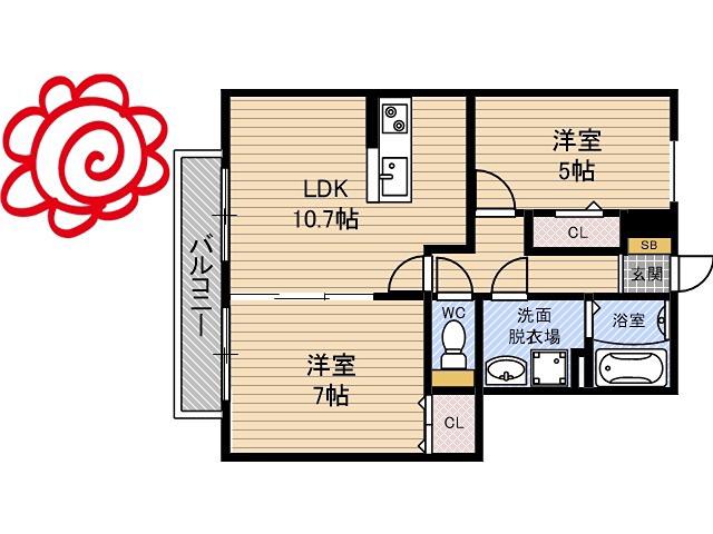 セジュール稲田本町(2LDK/2階)の間取り写真