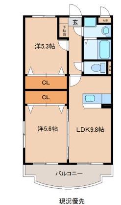 リヴェールS.K(2LDK/2階)の間取り写真