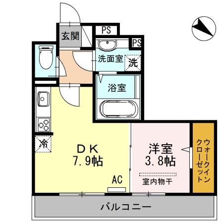 メゾンエトワール神戸中道通(1DK/2階)の間取り写真