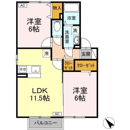 ザ・ギャラリーABCDEF(2LDK/2階)の間取り写真