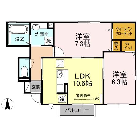 ボヌール新田 III(2LDK/1階)の間取り写真