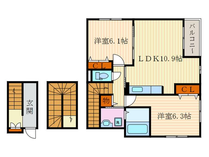 ステイシー久我(2LDK/3階)の間取り写真