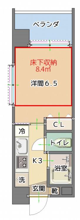 サウスERLIES泉崎(1K/2階)の間取り写真