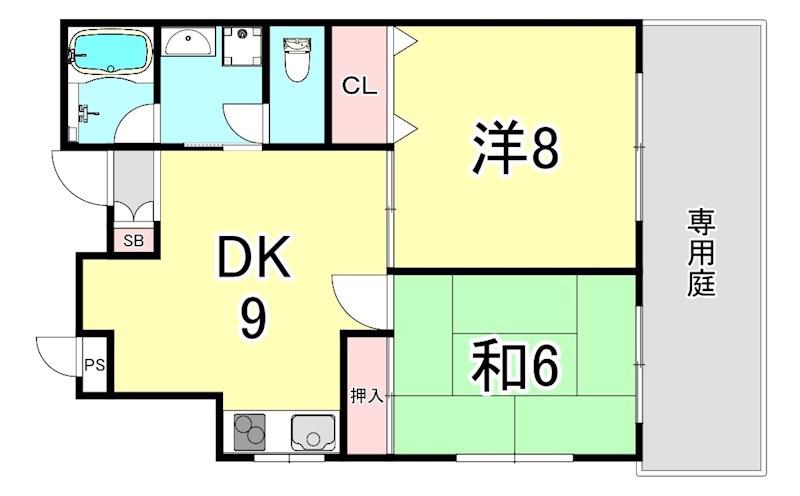 ローテローゼ久寿川(2DK/2階)の間取り写真